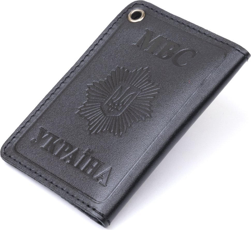 Компактна обкладинка на документи МВС України із чорної шкіри SHVIGEL (2413980)