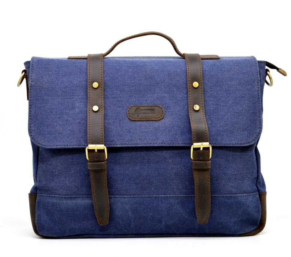 Текстильная мужская сумка-портфель яркого синего цвета с клапаном TARWA (19914)