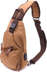 Текстильна чоловіча сумка-рюкзак через плече з USB кабелем Vintage (2421222)