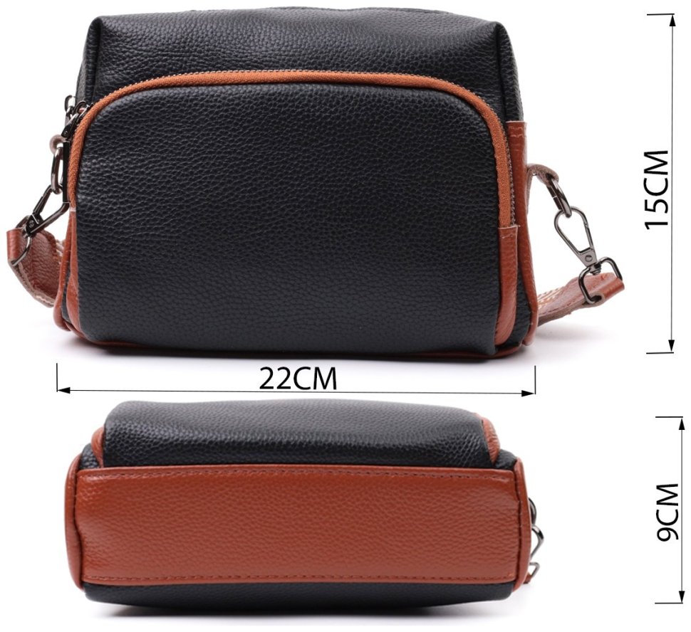 Сумка из натуральной кожи с текстильным ремнем Vintage 22588 Черная modnotak фото №3