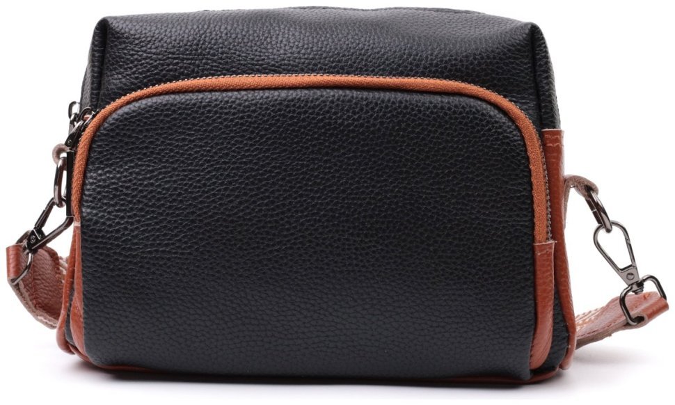 Сумка из натуральной кожи с текстильным ремнем Vintage 22588 Черная modnotak фото №5