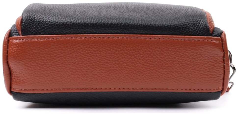 Сумка из натуральной кожи с текстильным ремнем Vintage 22588 Черная modnotak фото №6