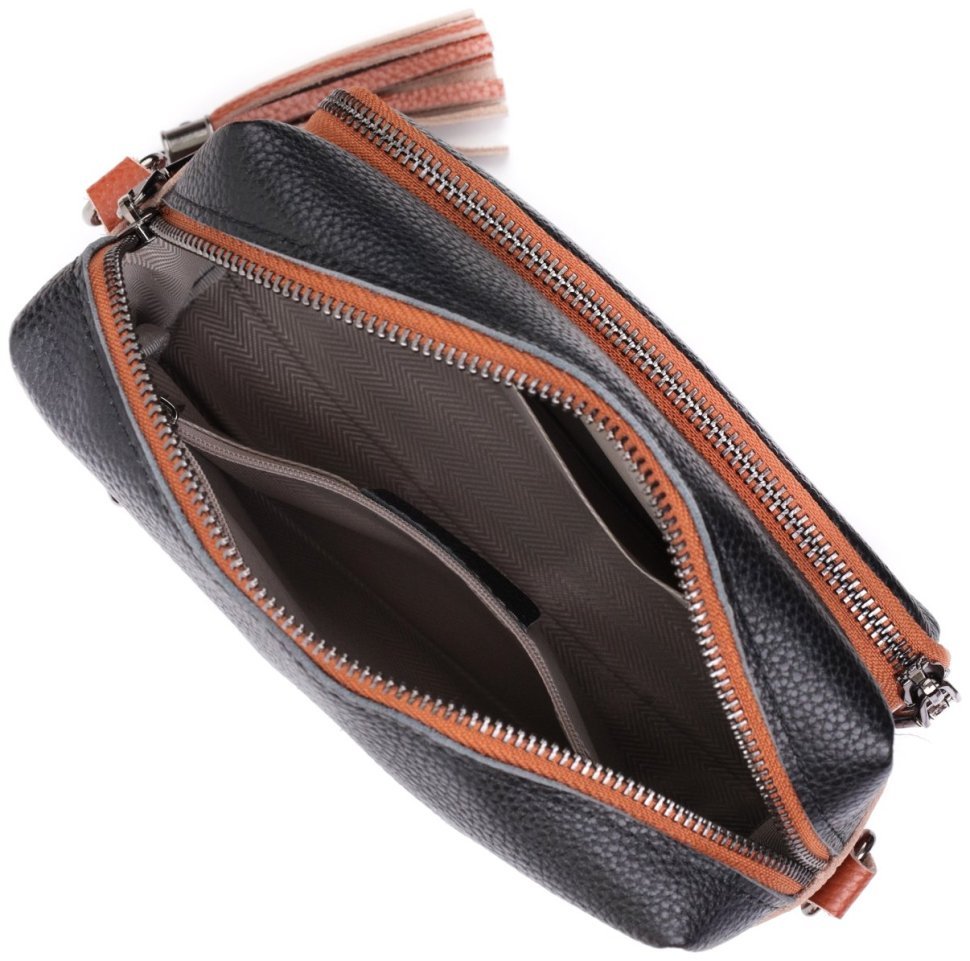 Сумка из натуральной кожи с текстильным ремнем Vintage 22588 Черная modnotak фото №9