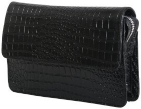 Барсетка чорного кольору зі шкіри кроко з клапаном Vip Collection 102632