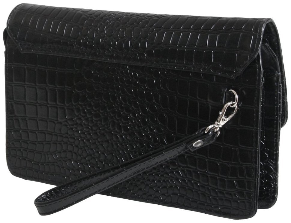Барсетка чорного кольору зі шкіри кроко з клапаном Vip Collection 102632 modnotak фото №2