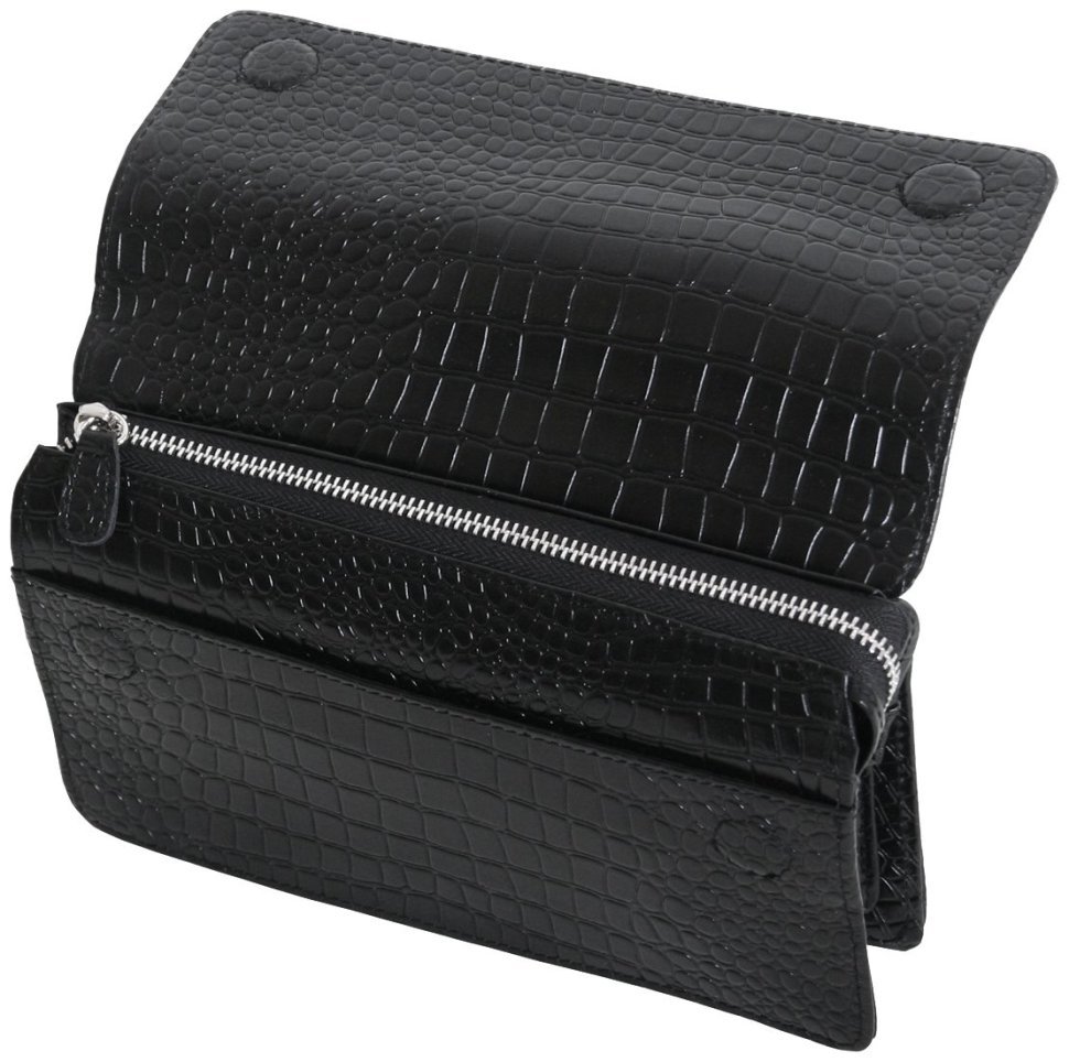 Барсетка чорного кольору зі шкіри кроко з клапаном Vip Collection 102632 modnotak фото №3