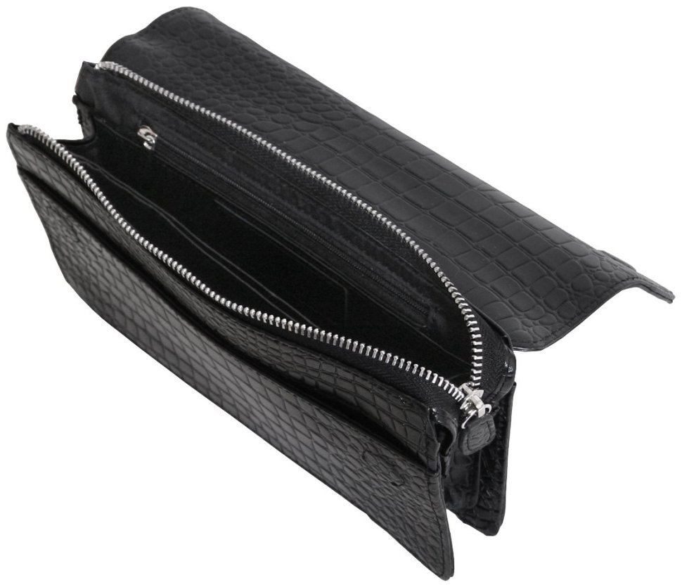 Барсетка чорного кольору зі шкіри кроко з клапаном Vip Collection 102632 modnotak фото №4