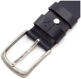 Синий кожаный ремень с винтажной пряжкой Grande Pelle (43231)