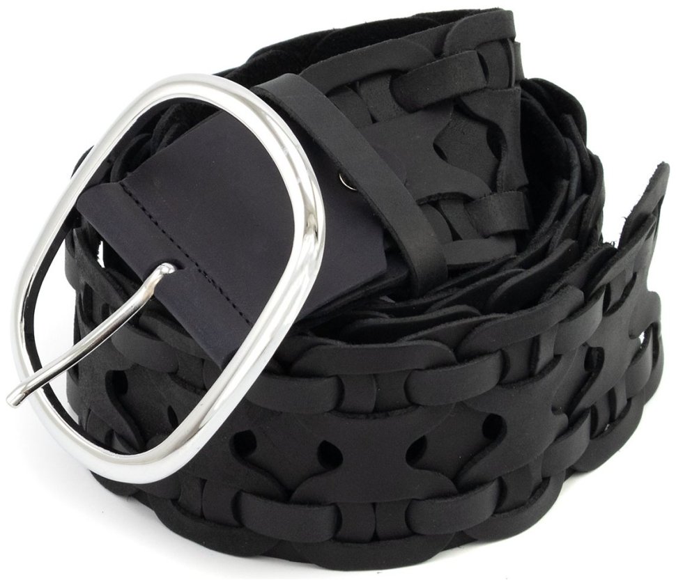 Широкий плетенный ремень из матовой натуральной кожи черного цвета Gherardini 60000-gher (ширина 6 см) фото №4 Широкий плетенный ремень из матовой натуральной кожи черного цвета Gherardini 60000-gher (ширина 6 см) modnotak фото №4