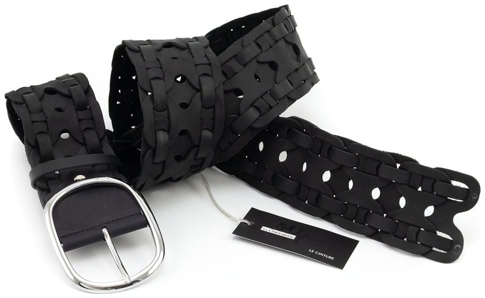 Широкий плетенный ремень из матовой натуральной кожи черного цвета Gherardini 60000-gher (ширина 6 см) фото №5 Широкий плетенный ремень из матовой натуральной кожи черного цвета Gherardini 60000-gher (ширина 6 см) modnotak фото №5