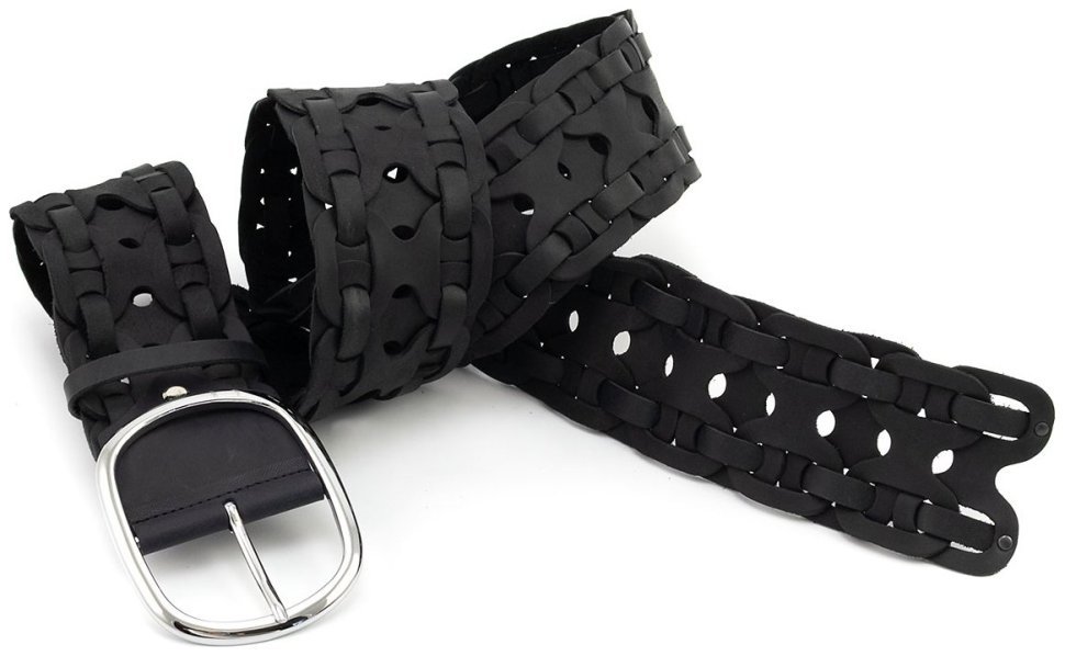 Широкий плетенный ремень из матовой натуральной кожи черного цвета Gherardini 60000-gher (ширина 6 см) фото №6 Широкий плетенный ремень из матовой натуральной кожи черного цвета Gherardini 60000-gher (ширина 6 см) modnotak фото №6