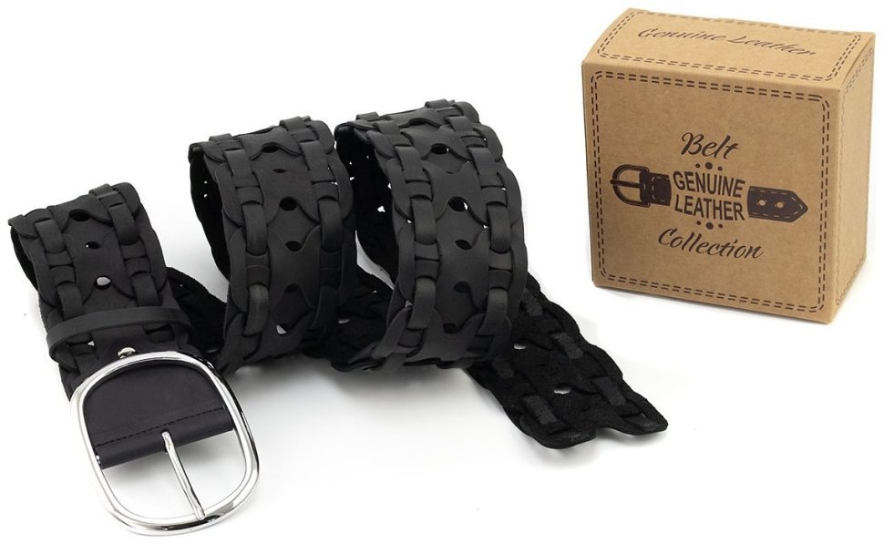Широкий плетенный ремень из матовой натуральной кожи черного цвета Gherardini 60000-gher (ширина 6 см) фото №7 Широкий плетенный ремень из матовой натуральной кожи черного цвета Gherardini 60000-gher (ширина 6 см) modnotak фото №7