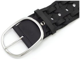 Широкий плетенный ремень из матовой натуральной кожи черного цвета Gherardini 60000-gher (ширина 6 см)