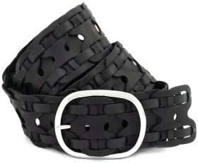 Широкий плетенный ремень из матовой натуральной кожи черного цвета Gherardini 60000-gher (ширина 6 см)