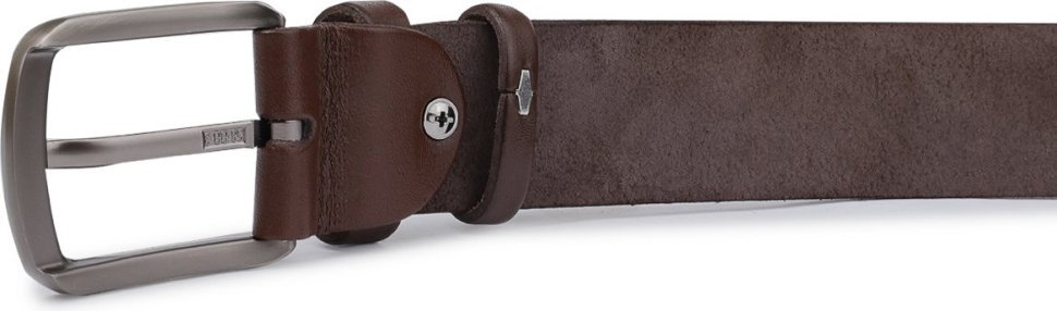 Кожаный мужской брючный ремень коричневого цвета с серебристой пряжкой Vintage (2420726)