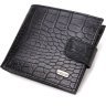 Качественное мужское портмоне черного цвета из натуральной кожи с тиснением под крокодила CANPELLINI (2421768) - 1