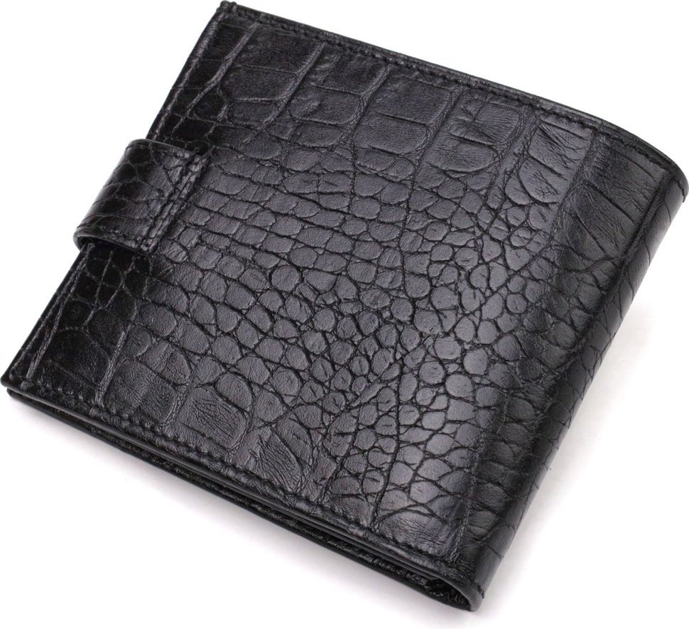 Якісне чоловіче портмоне чорного кольору з натуральної шкіри з тисненням під крокодила CANPELLINI (2421768)