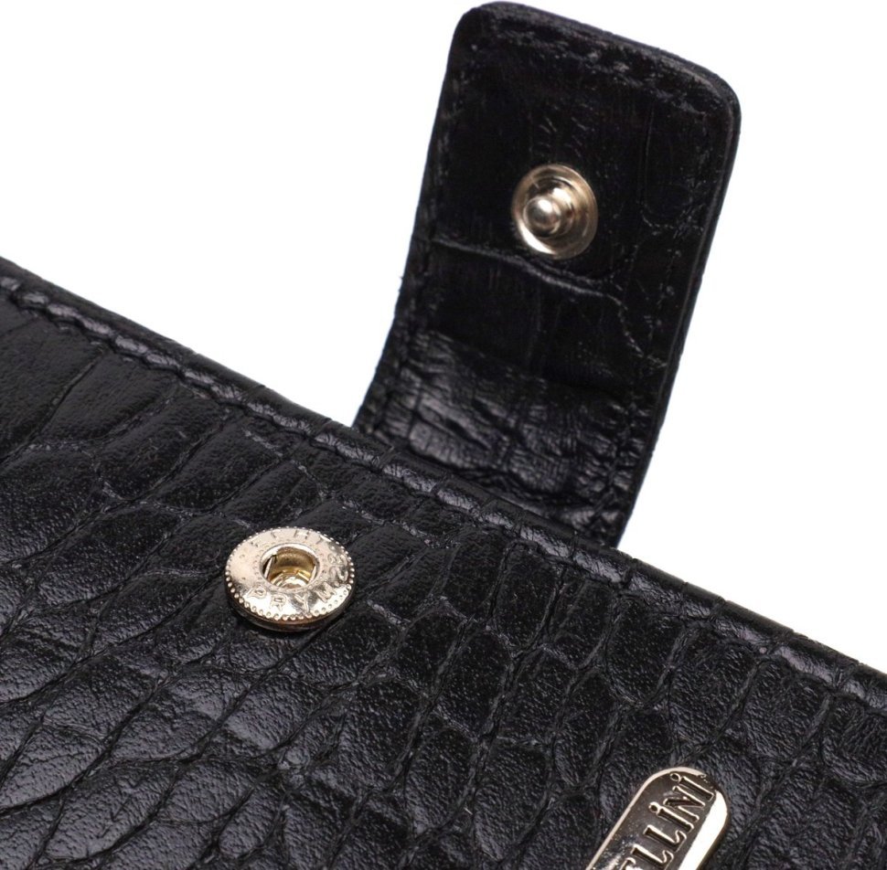 Качественное мужское портмоне черного цвета из натуральной кожи с тиснением под крокодила CANPELLINI (2421768)