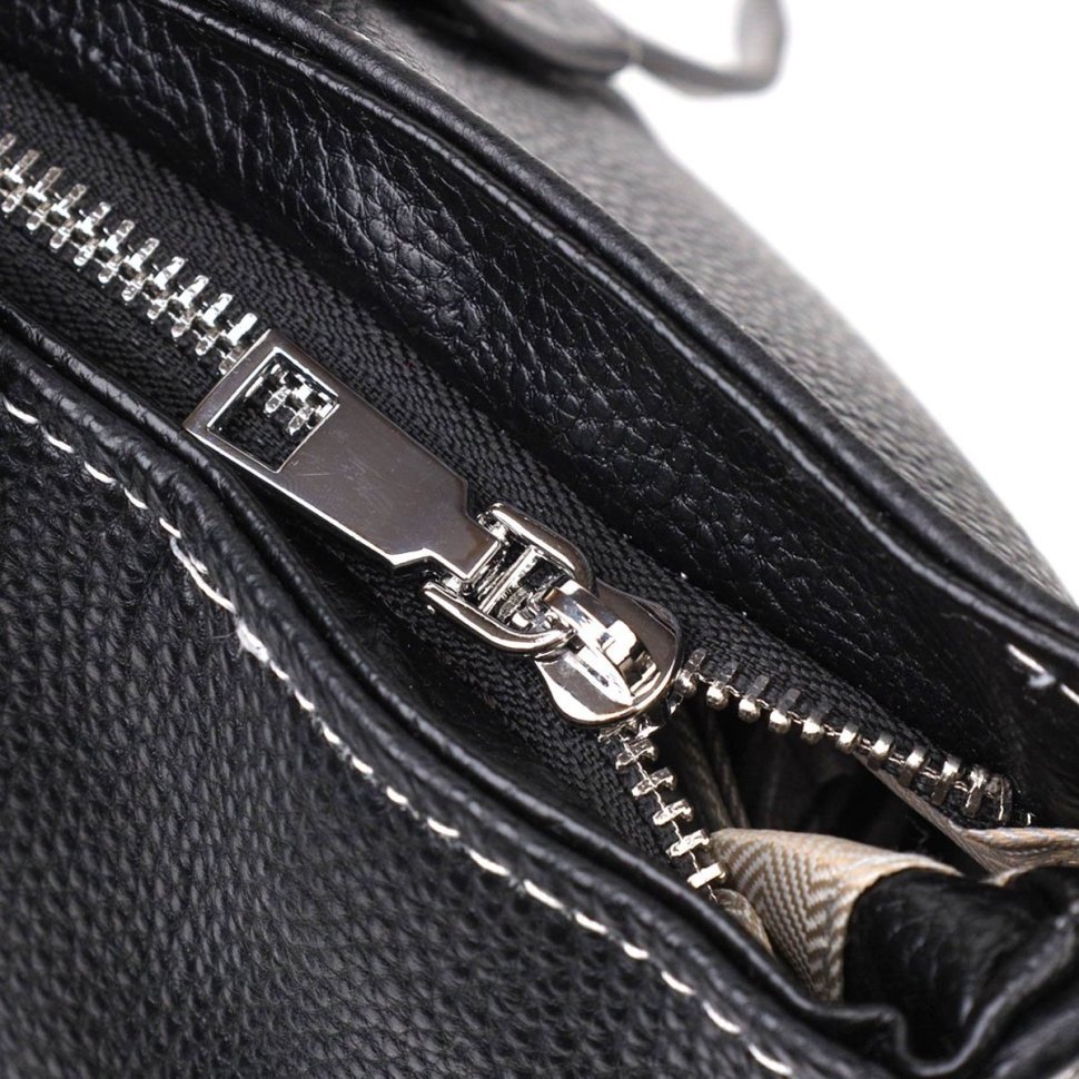 Містка жіноча сумка з натуральної чорної шкіри з довгими ручками Vintage (2422082)