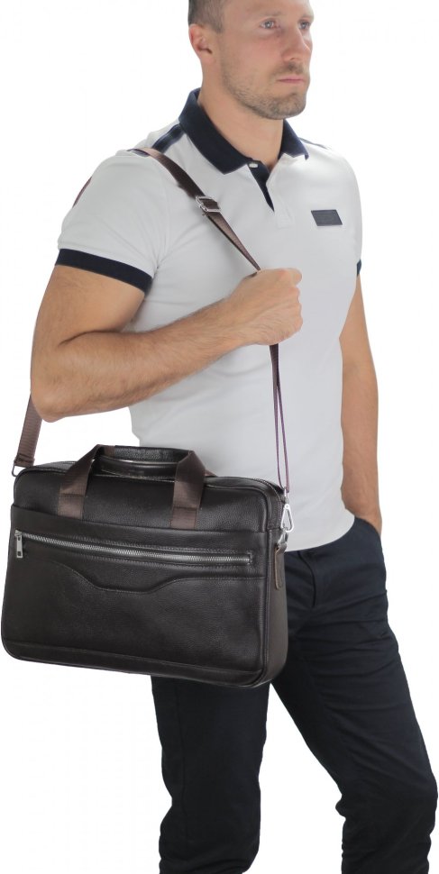 Шкіряна чоловіча коричнева сумка для ноутбука великого розміру Tiding Bag (15735)