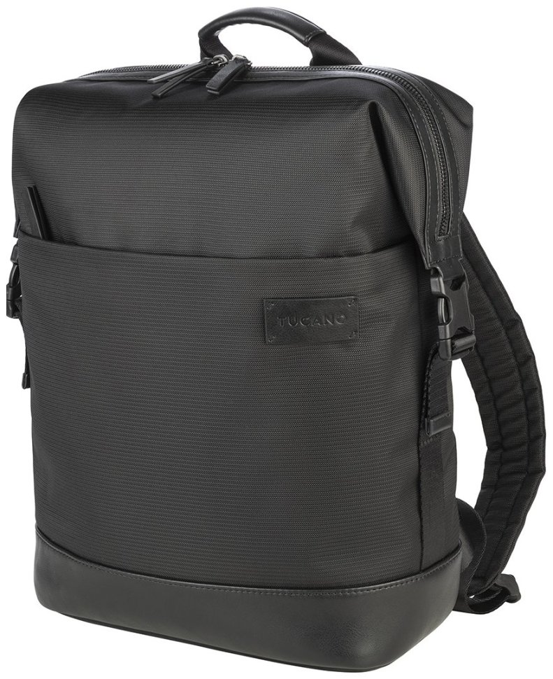 Деловой рюкзак со вставками из натуральной кожи с отделением для нотубука до 14" Tucano Modo Premium черного цвета 103632 modnotak фото №1