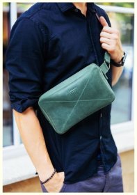 Поясная мужская сумка зеленого цвета из винтажной кожи BlankNote Dropbag Maxi (12689)