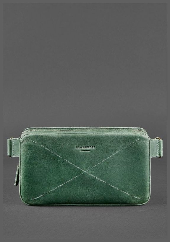 Поясная мужская сумка зеленого цвета из винтажной кожи BlankNote Dropbag Maxi (12689)