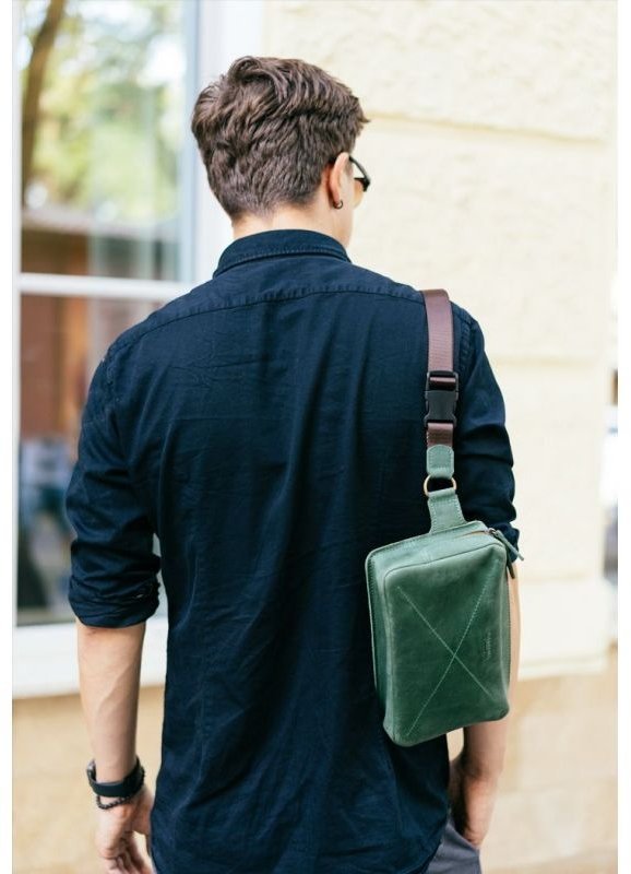 Поясна чоловіча сумка зеленого кольору з вінтажній шкіри BlankNote Dropbag Maxi (12689)