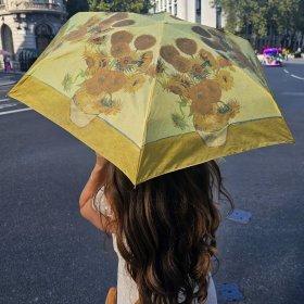 Зонт женский Fulton National Gallery Tiny-2 L794 Sunflowers (Механика, складной, коричневого цвета с рисунком подсолнуха) 93832