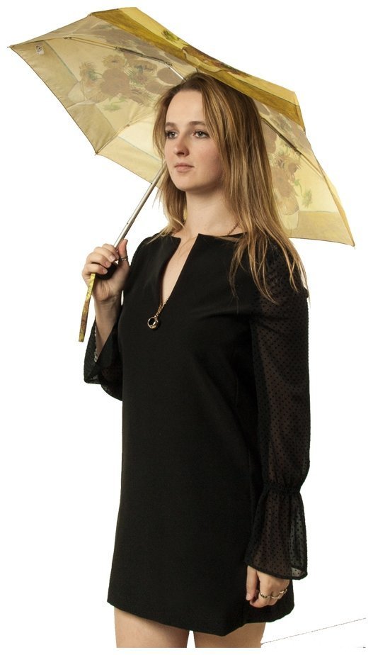 Зонт женский Fulton National Gallery Tiny-2 L794 Sunflowers (Механика, складной, коричневого цвета с рисунком подсолнуха) 93832 modnotak фото №12