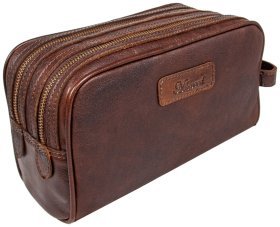 Мужской кожаный несессер с ручкой для носки Ashwood G37 94032 коричневого цвета