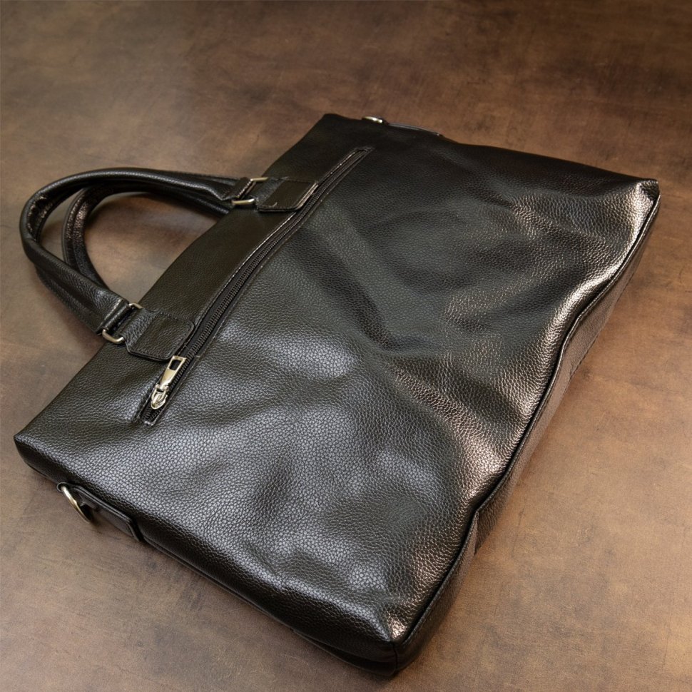 Ділова чорна чоловіча сумка зі шкірозамінника з ручками Vintage (20515)