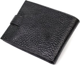 Черный мужской кошелек из натуральной кожи с выраженной фактурой на кнопке Tony Bellucci (2422015)