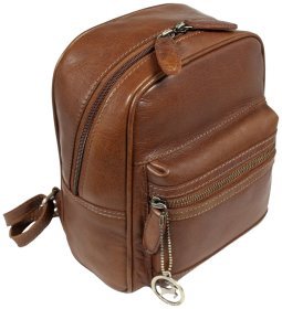 Женский рюкзак из натуральной гладкой кожи на молнии Ashwood T87 коричневого цвета 94332