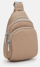 Женская сумка слинг из фактурной кожи с текстильным плечевым ремнем Borsa Leather 104532 бежевого цвета