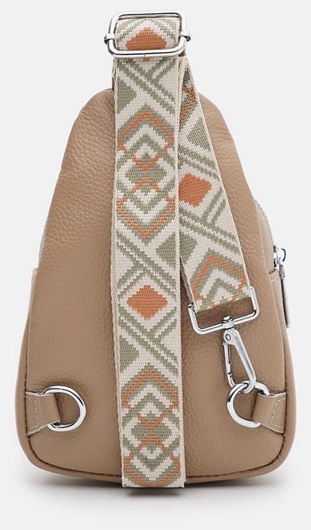 Женская сумка слинг из фактурной кожи с текстильным плечевым ремнем Borsa Leather 104532 бежевого цвета modnotak фото №3