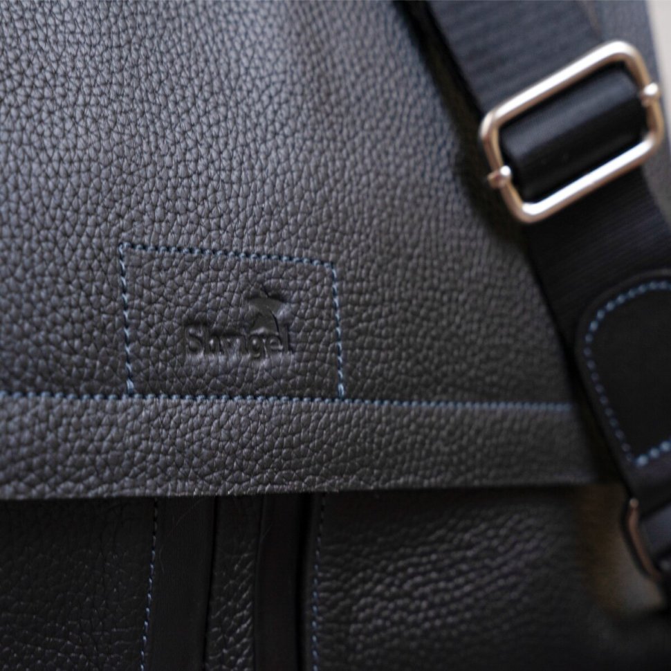 Мужская черная сумка-мессенджер в деловом стиле из натуральной кожи SHVIGEL (11106)