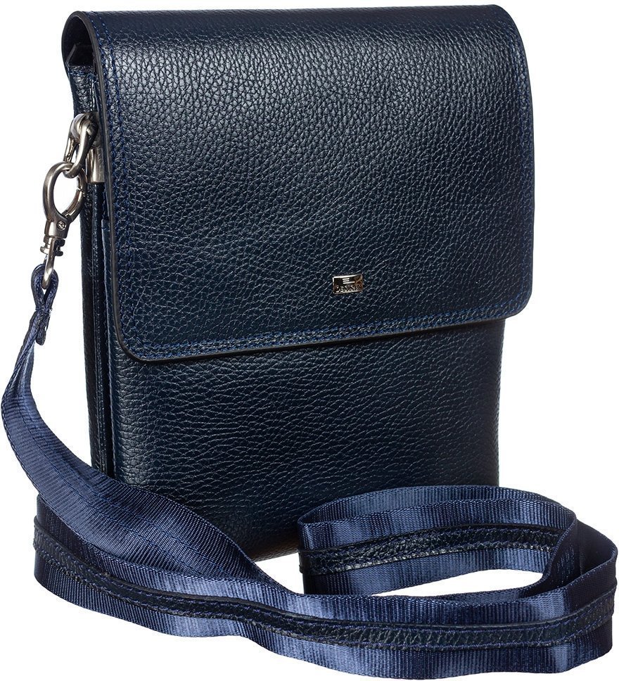 Простора чоловіча сумка-планшет синього кольору з зернистої шкіри DESISAN (19196)