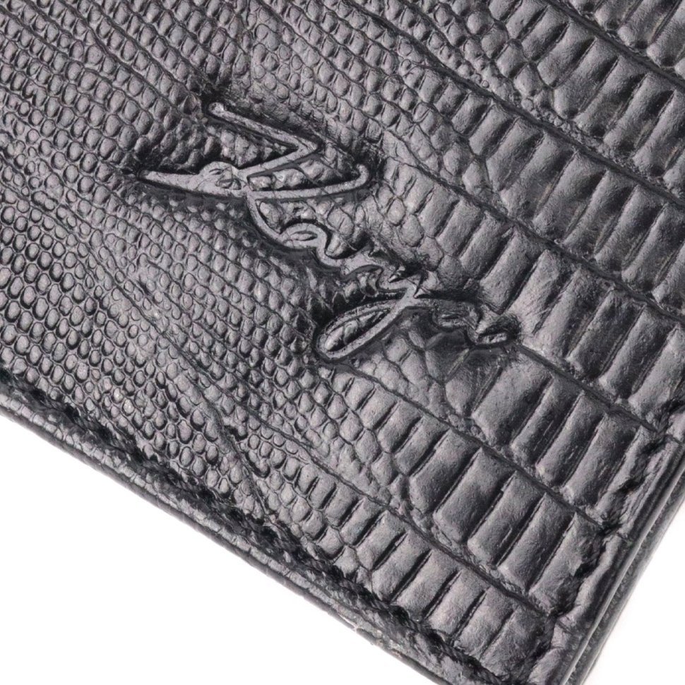 Черное компактное портмоне из фактурной кожи под рептилию KARYA (2421118)