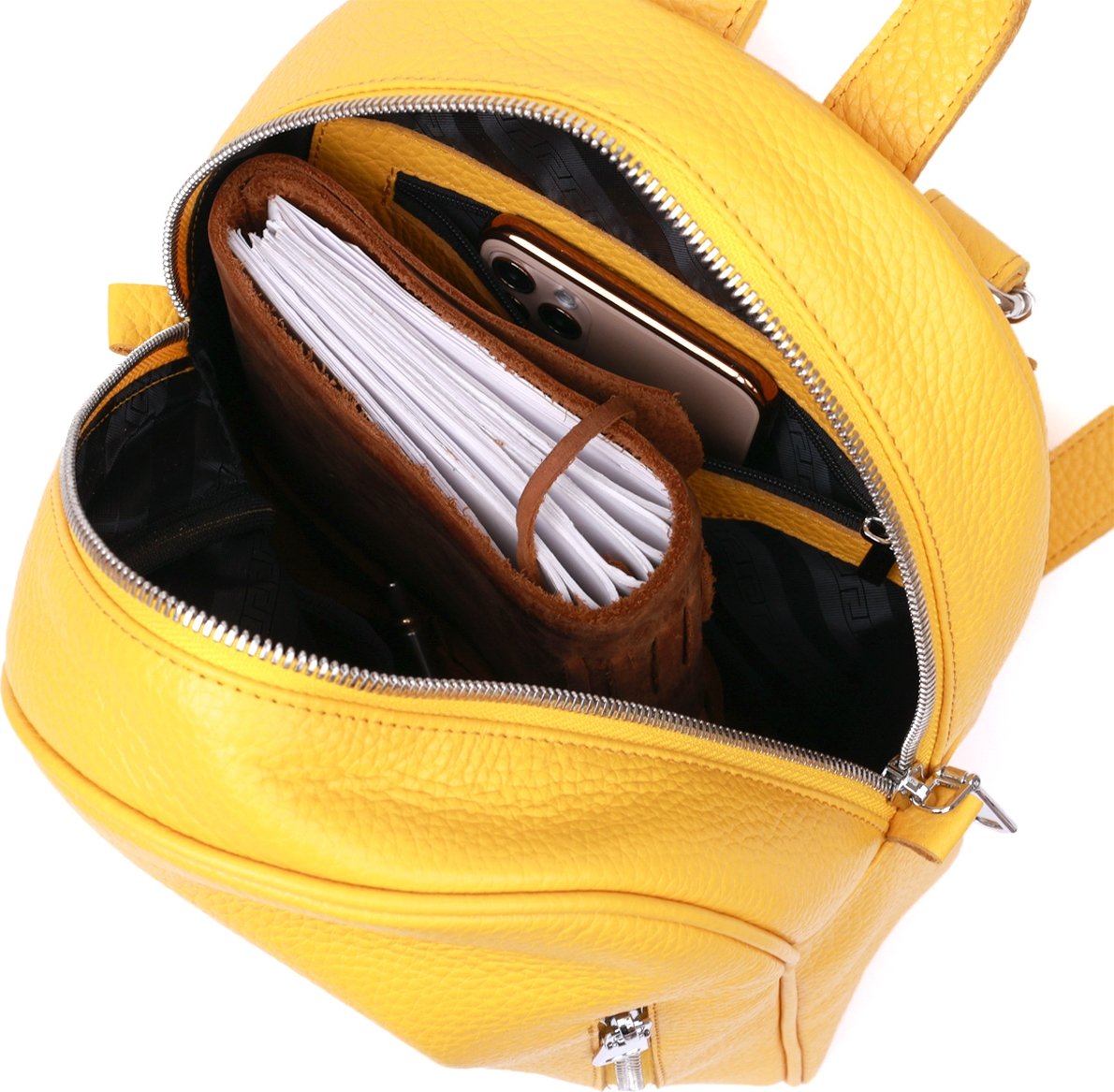 Яркий женский рюкзак желтого цвета из натуральной кожи Shvigel (16321)