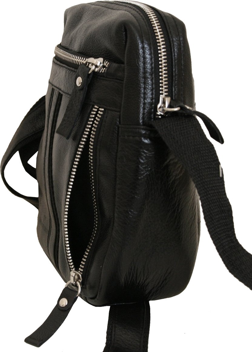 Мужская компактная сумка-планшет через плечо из натуральной кожи черного цвета Vip Collection (21098)