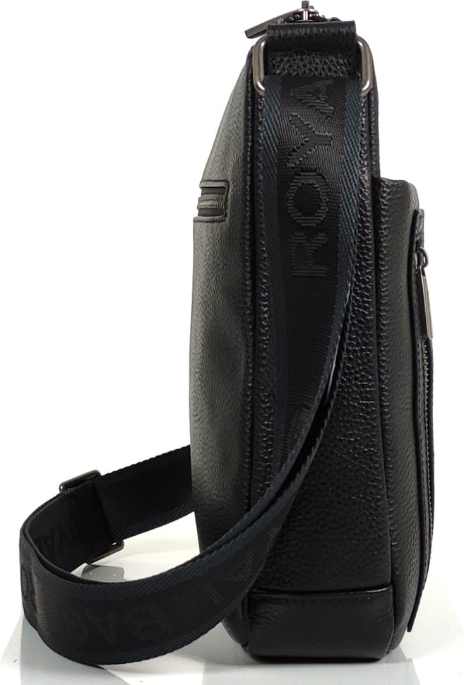 Стильна чоловіча сумка-планшет із чорної шкіри флотар на блискавці Royal Bag (21220)