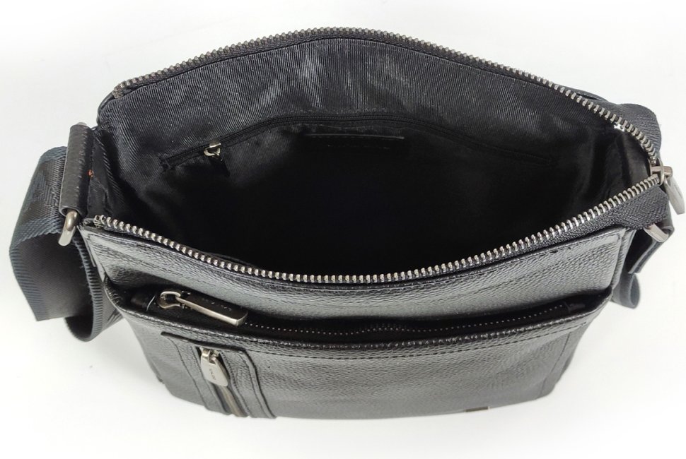 Стильна чоловіча сумка-планшет із чорної шкіри флотар на блискавці Royal Bag (21220)