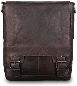 Кожаная мужская сумка планшет через плечо Ashwood коричневого цвета 95432