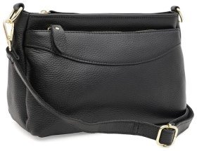 Жіноча сумка кросбоді з натуральної фактурної шкіри через плече Borsa Leather чорного кольору 95532