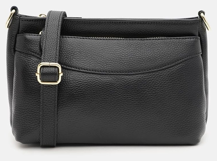 Жіноча сумка кросбоді з натуральної фактурної шкіри через плече Borsa Leather чорного кольору 95532 modnotak фото №3