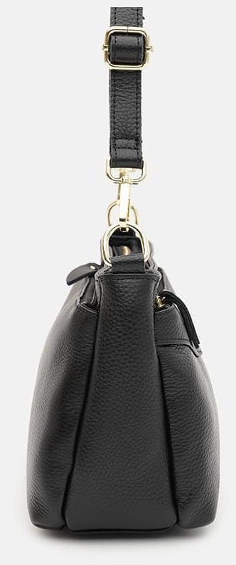 Жіноча сумка кросбоді з натуральної фактурної шкіри через плече Borsa Leather чорного кольору 95532 modnotak фото №4