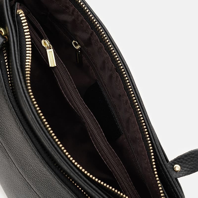 Жіноча сумка кросбоді з натуральної фактурної шкіри через плече Borsa Leather чорного кольору 95532 modnotak фото №5