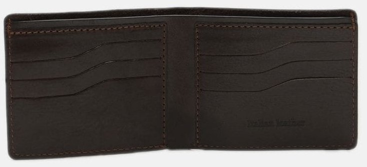 Тонкий чоловічий гаманець із гладкої шкіри коричневого кольору без монетниці Ricco Grande (65632)