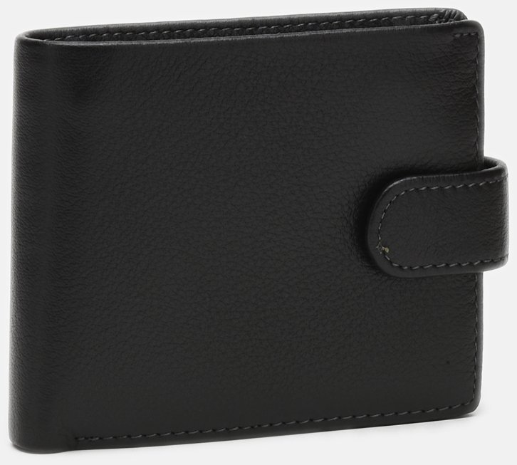 Черное классическое мужское портмоне из натуральной кожи с хлястиком на кнопке Ricco Grande 65932